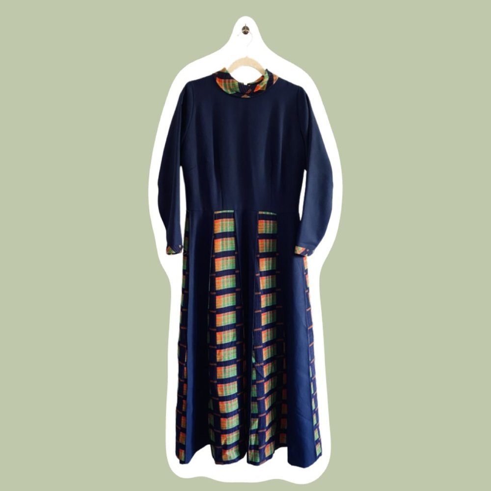 Vintage Festival Blue Plaid Maxi Dress